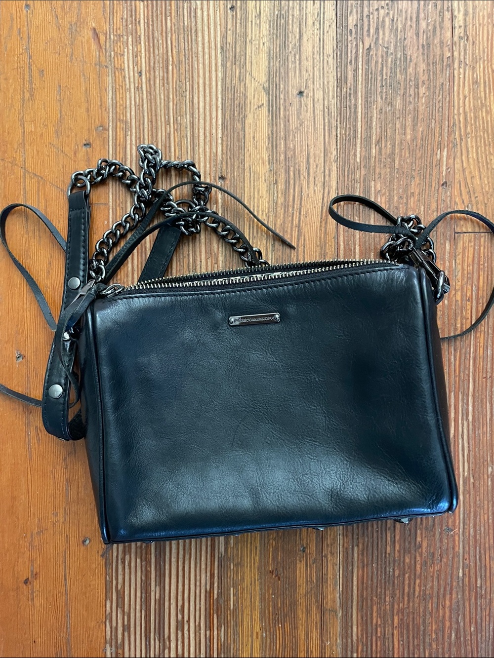 Rebecca Minkoff Black Leather Chain-Detail Crossbody